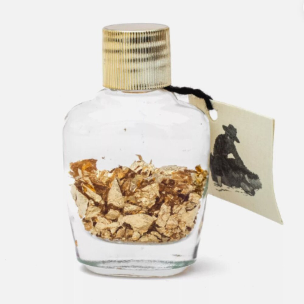Pure Brazilian Gold Leaf Flake in Water Glass Bottle Gift Set Mineral Specimens
